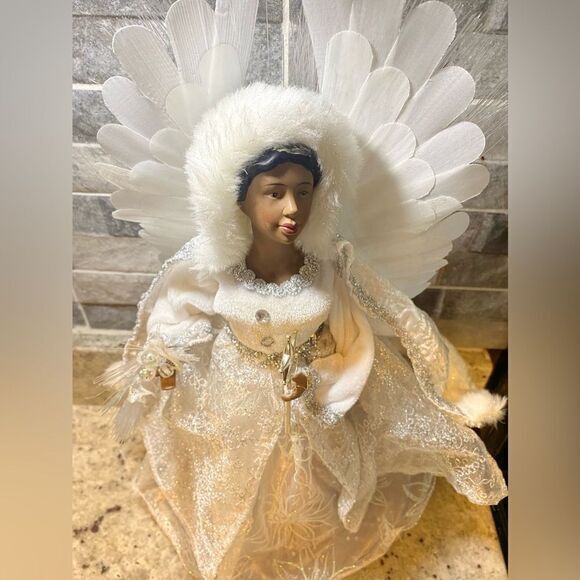 Vintage 16” Dark Skin Angel In White Tree Topper/ Figurine ( See Description)‎ - Picture 2 of 6